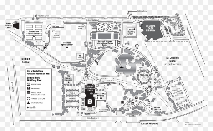 Santa Clara Central Park Map Large Map - Technical Drawing Clipart #4889129