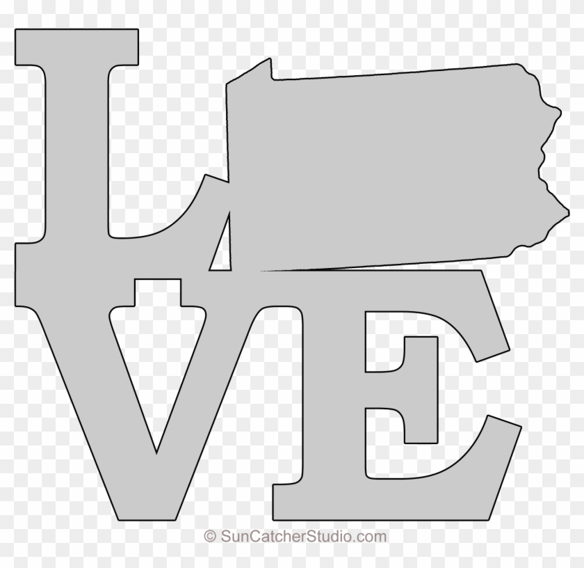 Pennsylvania Love Map Outline Scroll Saw Pattern Shape - Pennsylvania Outline Map Printable Clipart