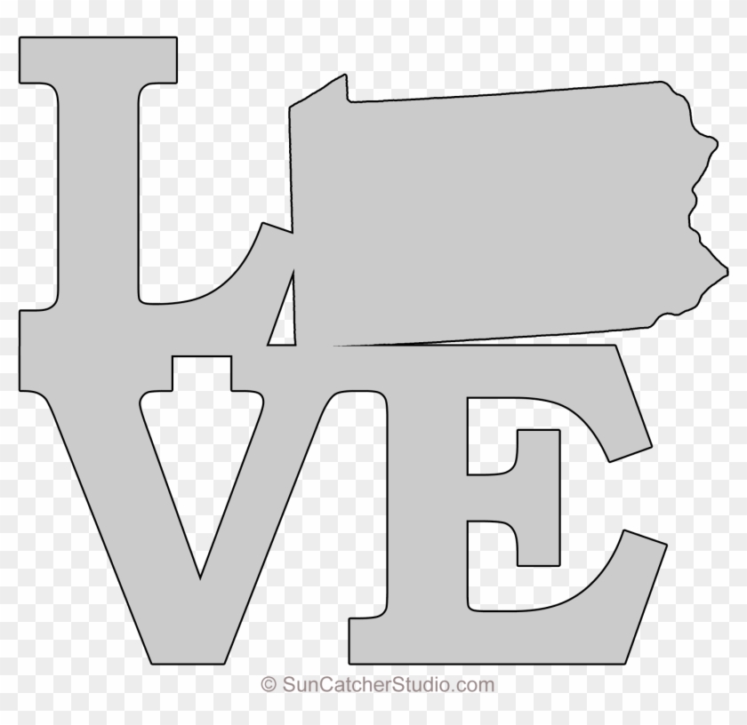 Pennsylvania Love Map Outline Scroll Saw Pattern Shape - Pennsylvania Outline Map Printable Clipart #4896260