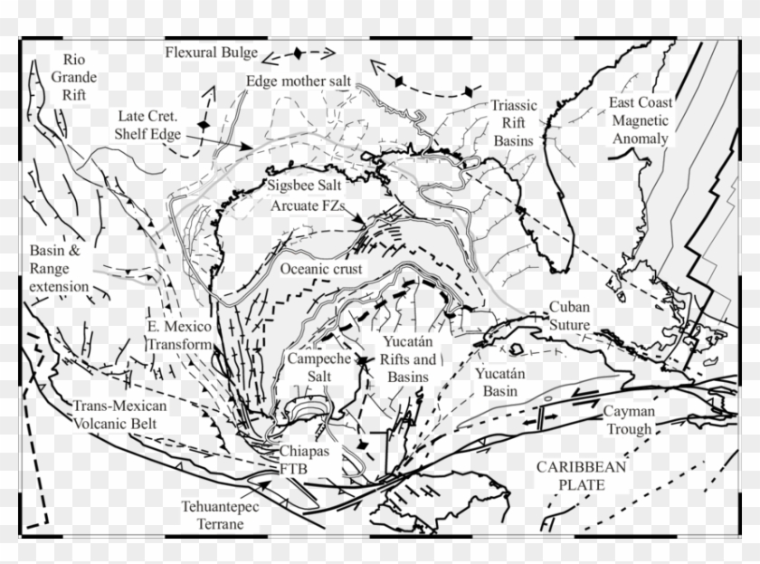 Present Day Tectonic Map Of The Gulf Of Mexico Region - Map Clipart #4896264