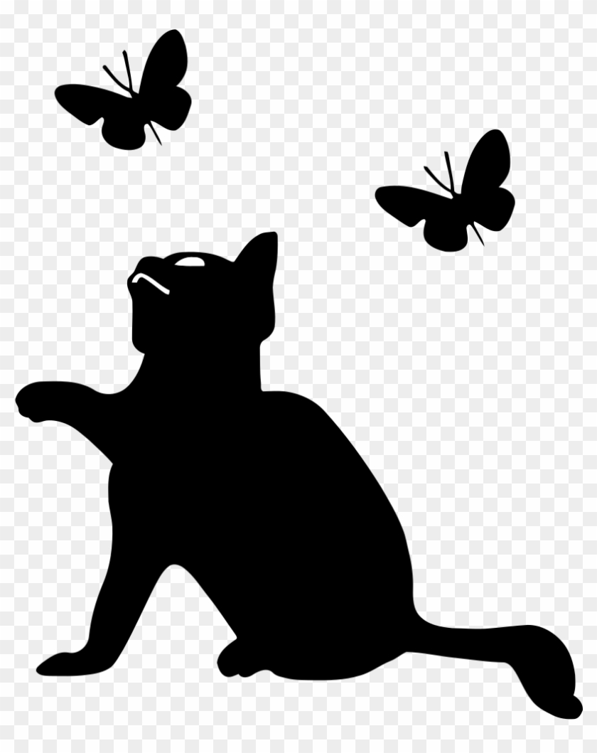 Png Freeuse Library Kitten Black And White Clipart - Cat Playing With Butterfly Transparent Png