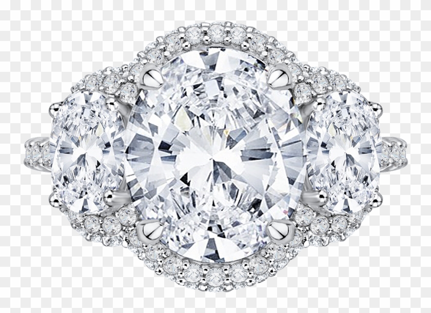 Qro0042k 40w - 3 Stone Halo Oval Diamond Ring Clipart