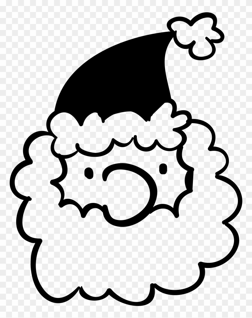 Santa's Head Wirh Curly Beard Comments - Santa Cartoon Black And White Clipart