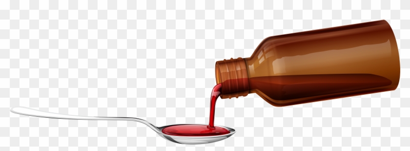 Medical Syrup And Spoon Png Clipart - Glass Bottle Transparent Png #497989