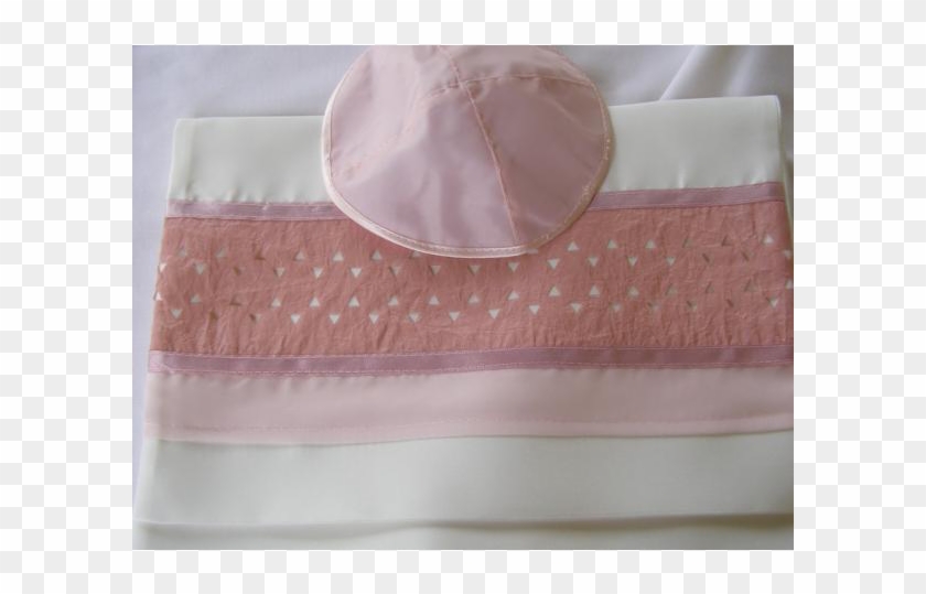 White Wool Tallit With Silk Pink Star Of David Pattern - Satin Clipart #498073