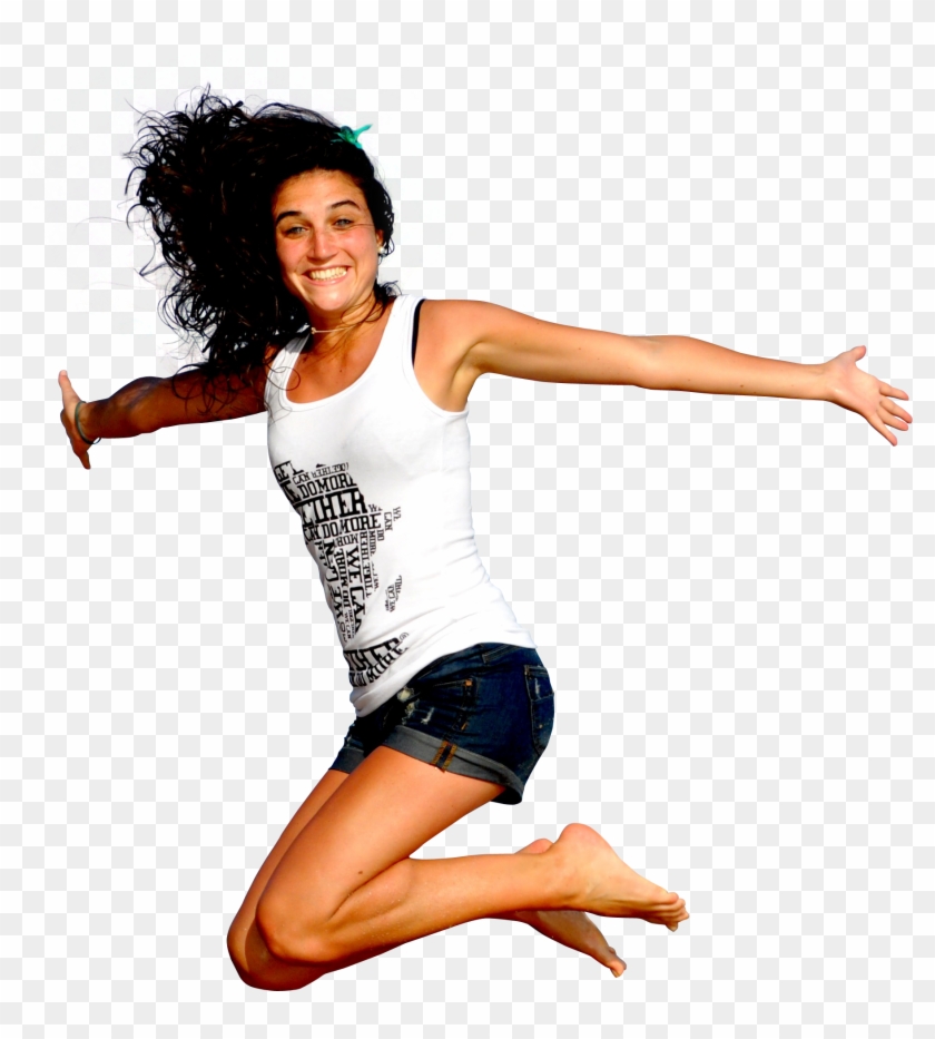 Happy Young Woman Jumping In The Sky Png Image - Happy Woman Jumping Png Clipart #498801