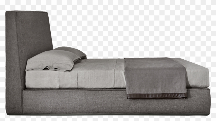 Grey Bed, Leather Heading Wooden, Cushion Pillow, Chipboard, - Grey Bed Side View Clipart #499291