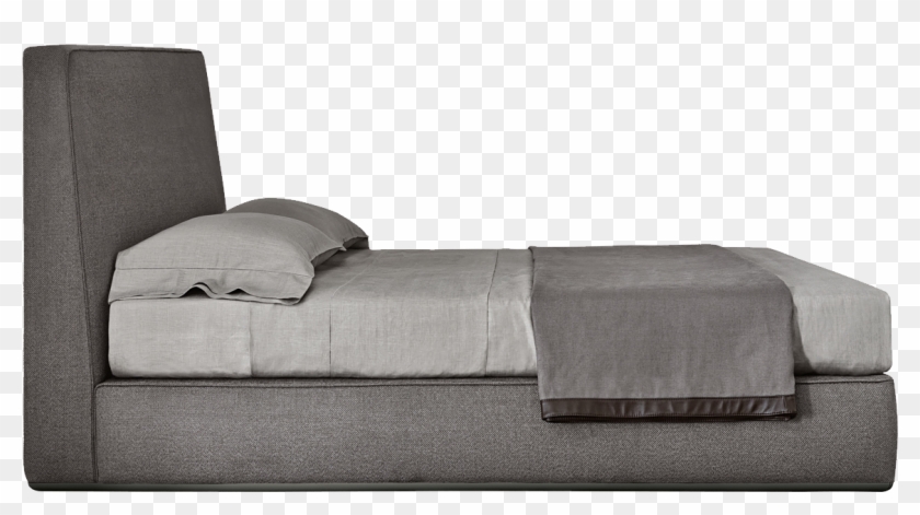 Grey Bed, Leather Heading Wooden, Cushion Pillow, Chipboard, - Grey Bed Side View Clipart