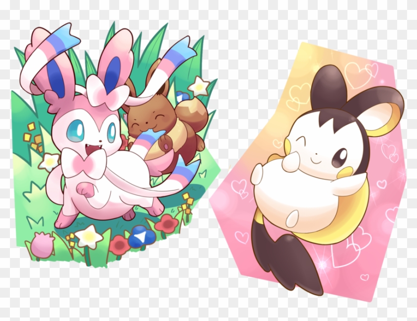 Sylveon And Emolga By Selphy6 - Cartoon Clipart