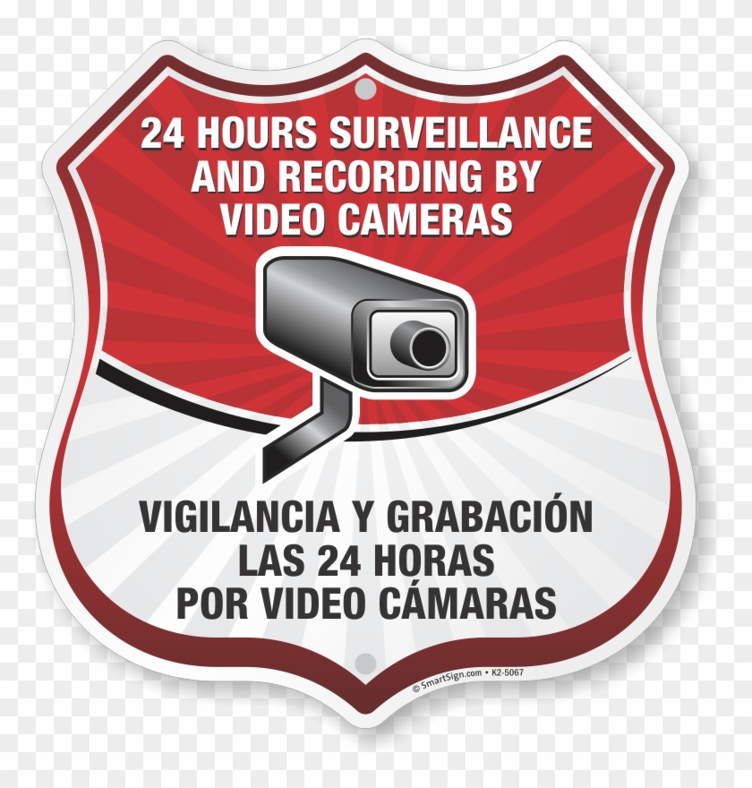 Bilingual 24 Hour Surveillance Shield Sign Clipart