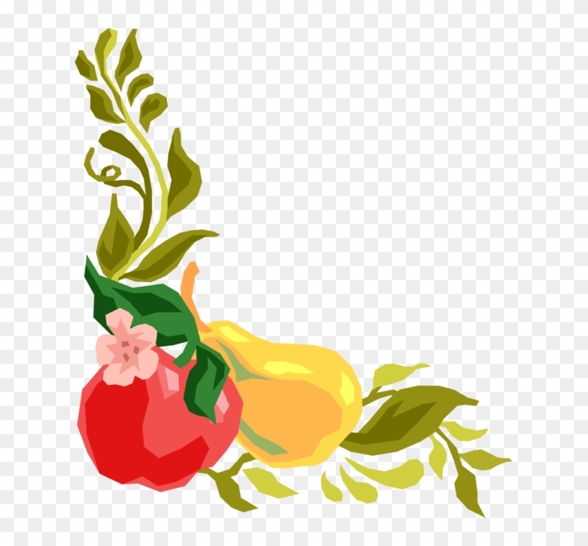 Vector Illustration Of Apple And Pear Fruit And Vine - Flower And Fruit Border Clipart