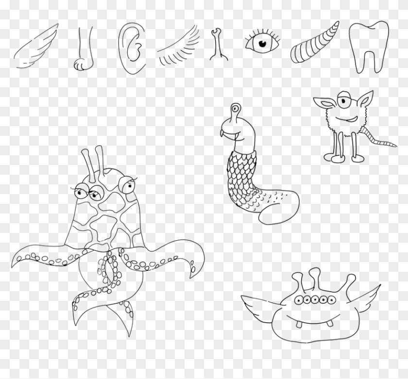 Monster, The Specter Of, The Bogeyman, Alien, Eye - Line Art Clipart