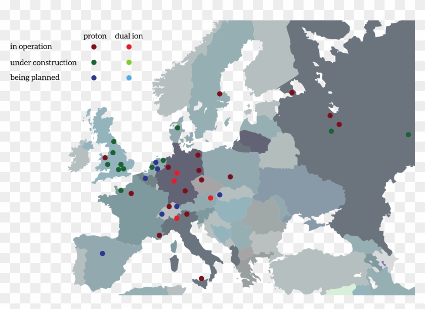 Map Showing Locations Of European Hadron Therapy Facilities - Bible Belts Of Europe Clipart #4918752