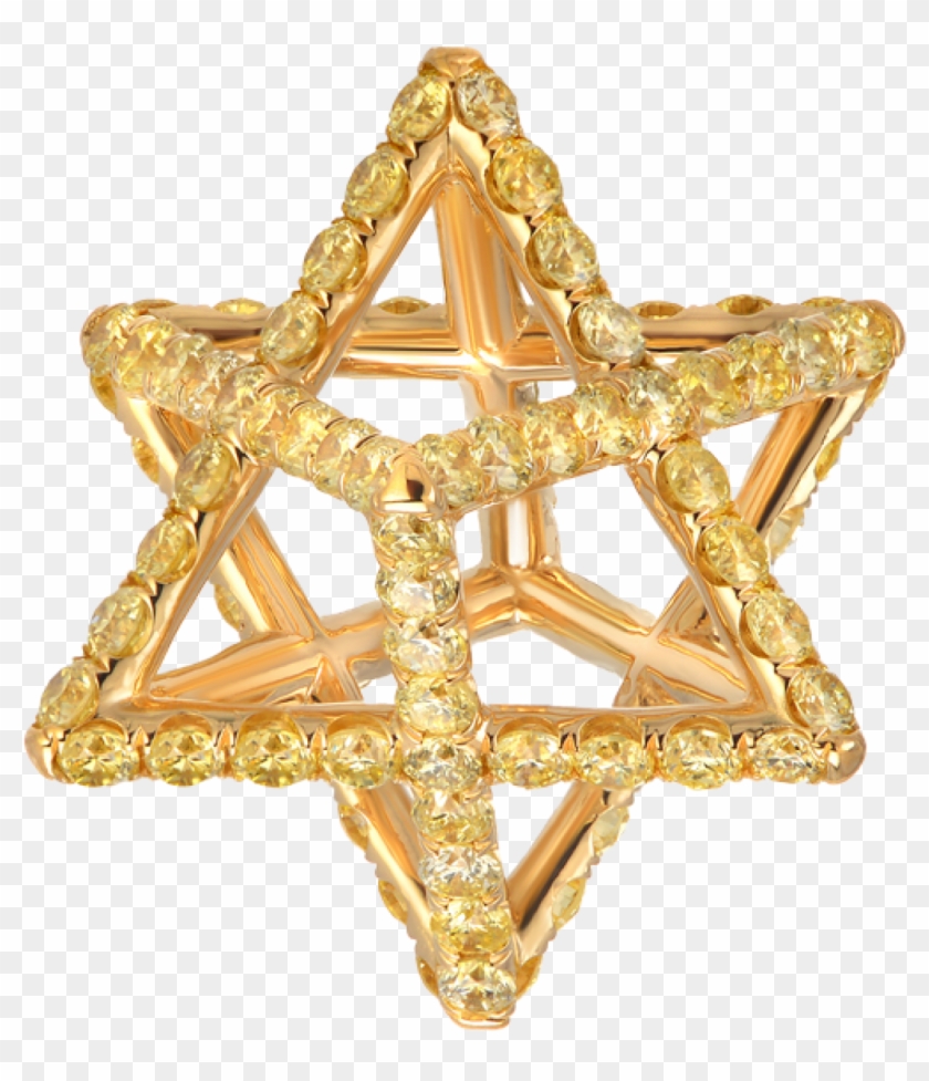 Merkaba Light Yellow Gold Pendant Necklace With Fancy - Bling-bling Clipart