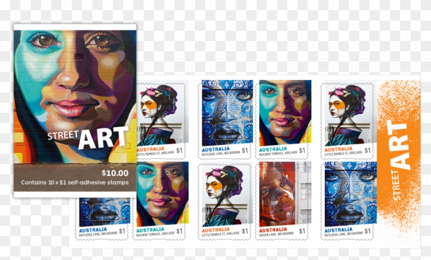 Streert Art Booklet Of 20 X $1 Stamps - Hosier Inc. Paint Up Project Round 1. Adnate Clipart #4919938