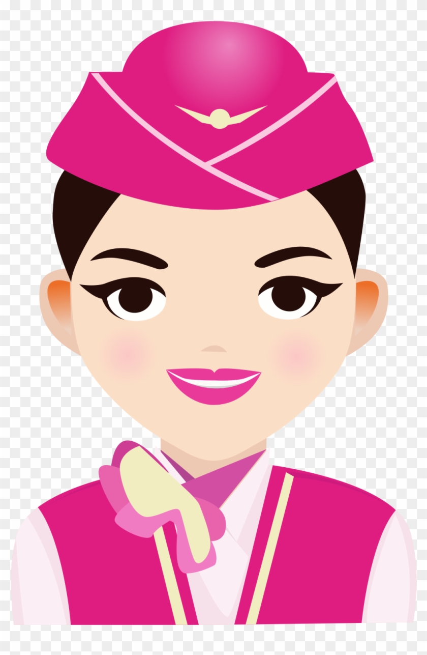 Flat Wind Character Portrait Avatar Png And Psd - Pink Air Hostess Cartoon Clipart #4924980