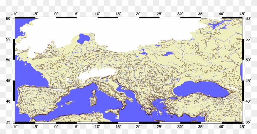 Last Glacial Maximum Topo Contours Of Europe - Atlas Clipart