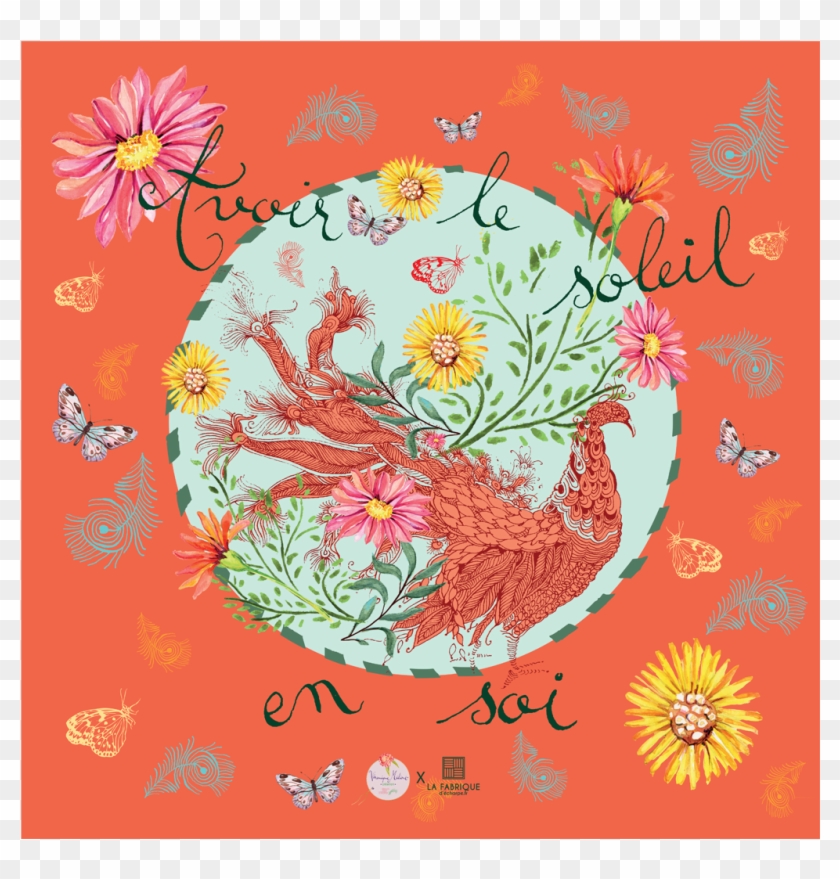 Scarf Cock Silk Modal Orange Green - Zinnia Clipart