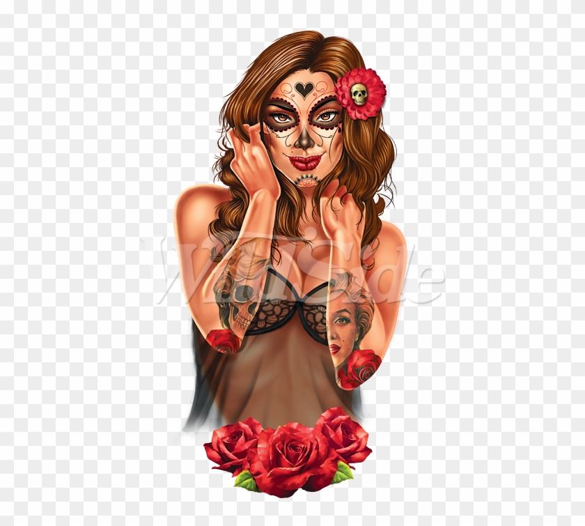 Day Of The Dead Girl In Teddy With Roses - Sonntagsgrüße Gb Clipart #4926519