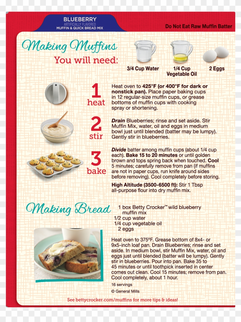 Betty Crocker Wild Blueberry Muffin And Quick Bread - Instruction Betty Crocker Muffin Mix Clipart #4931531