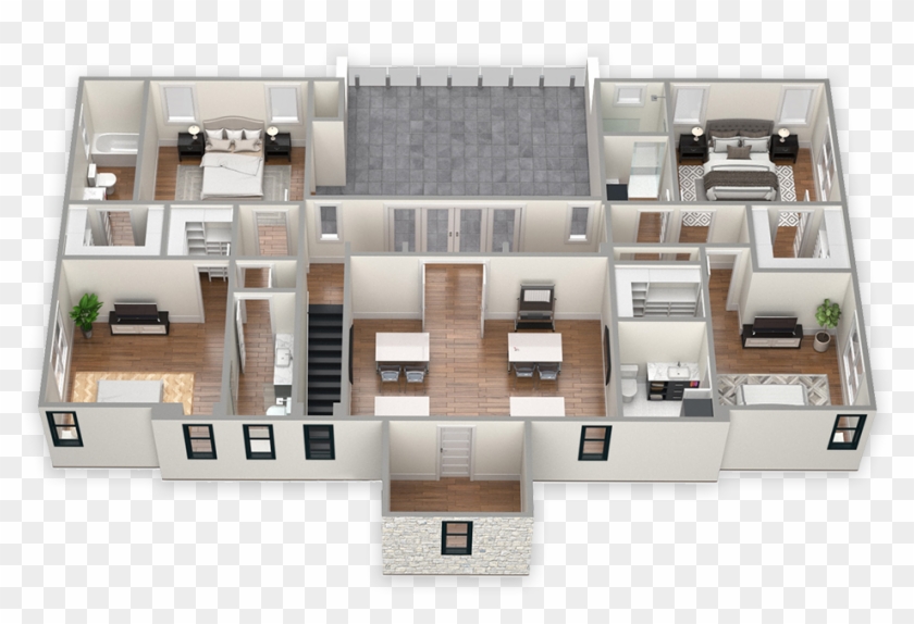 Villas 2nd Floor 4 Bedroom Layout 3d Clipart 4931775 Pikpng