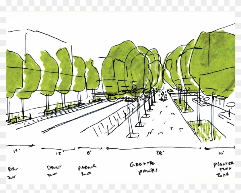 The Flexible Streets Are Designed At The Human Scale - Drawing Clipart #4933551