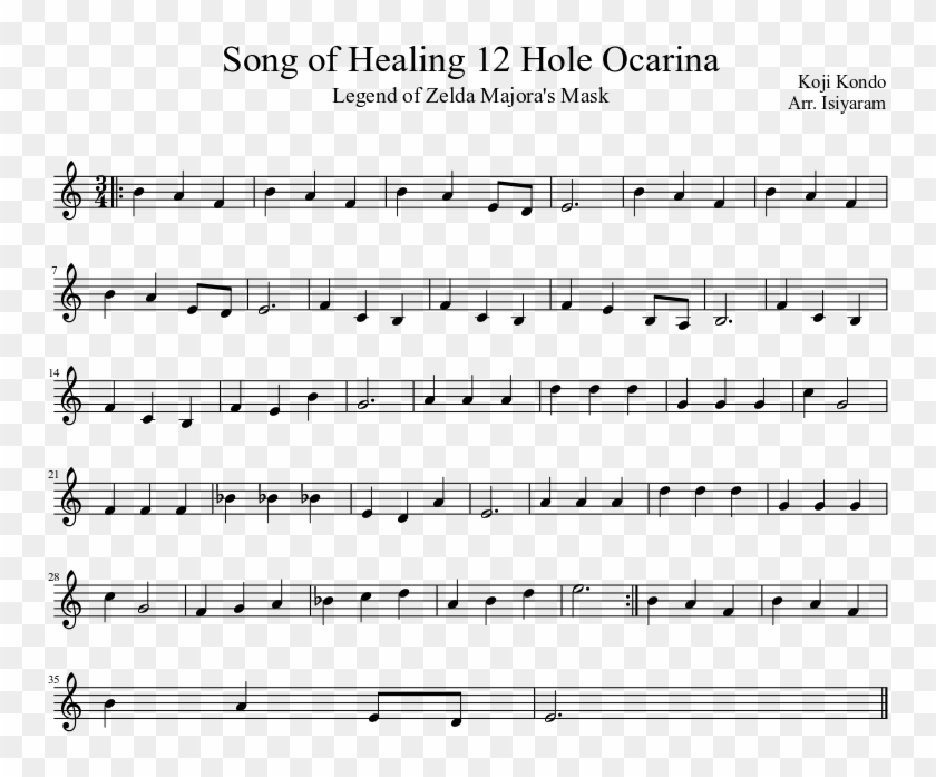 Song Of Healing 12 Hole Ocarina Sheet Music Composed - Sheet Music Clipart
