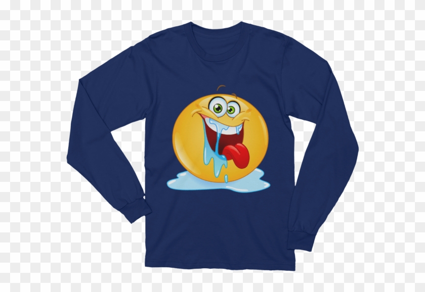 Unisex Drooling Emoticon Long Sleeve T-shirt - One White Dog Clipart #4940118