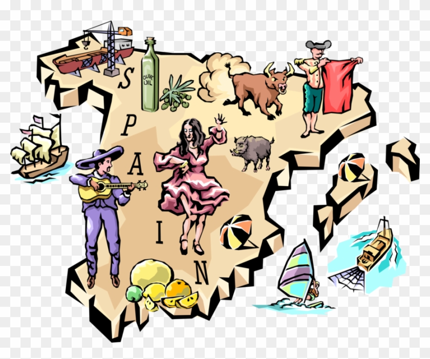 Vector Illustration Of Kingdom Of Spain Vignette Map - Cartoon Clipart