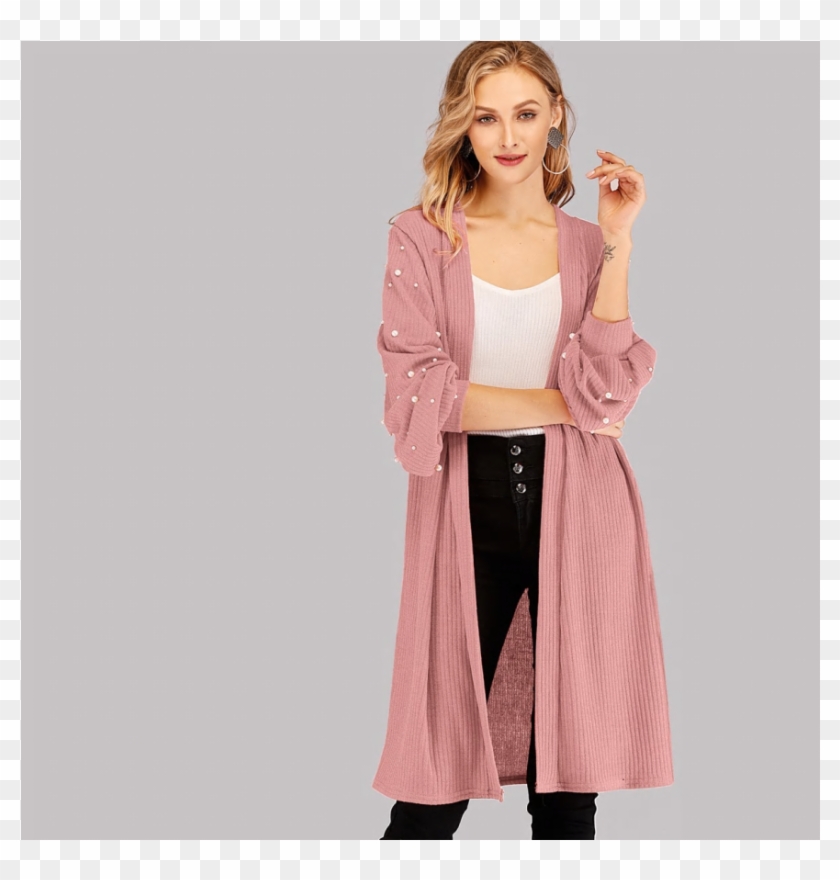 Pink Pearl Balloon Sleeve Cardigan - Overskirt Clipart #4942181