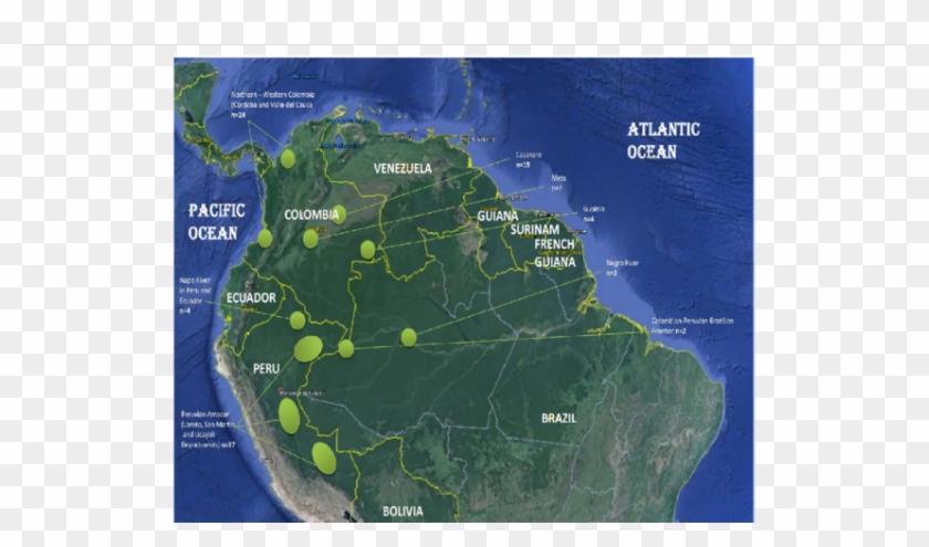 Map Of South America With The Areas And Number Of Samples - Atlas Clipart