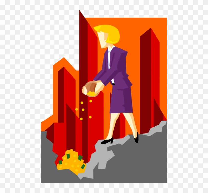 Vector Illustration Of Businesswoman Pouring Capital - Illustration Clipart #4943225