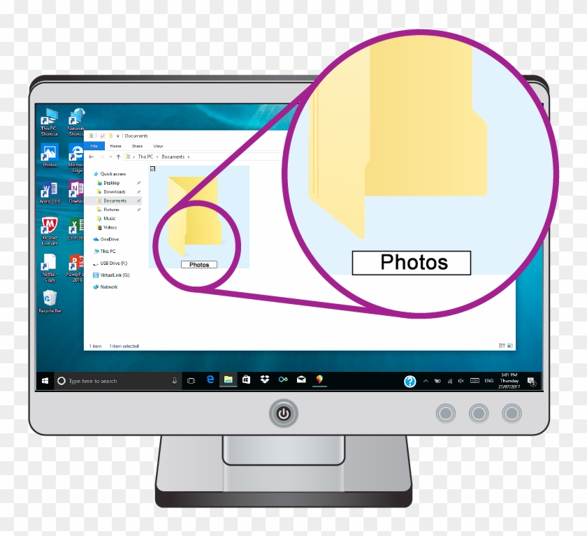 A Close Up Of The Windows Folder Named Photos , Png - Computer Monitor Clipart