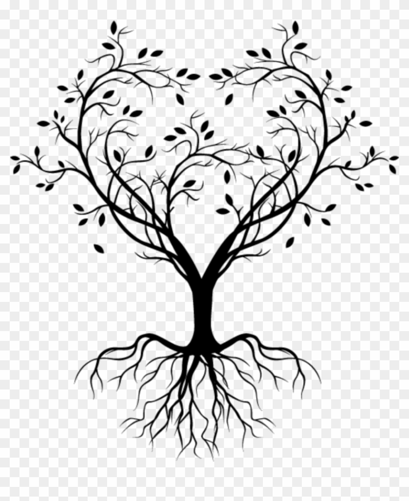 #arvore #amor #coração #raiz #folhas #galhos #preto - Drawing Trees With Roots Clipart #4948469