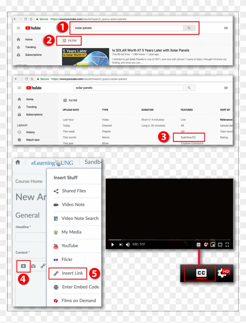 Add A Closed-captioned Video To An Elearning@ung Content - Closed Caption Icon Youtube Clipart