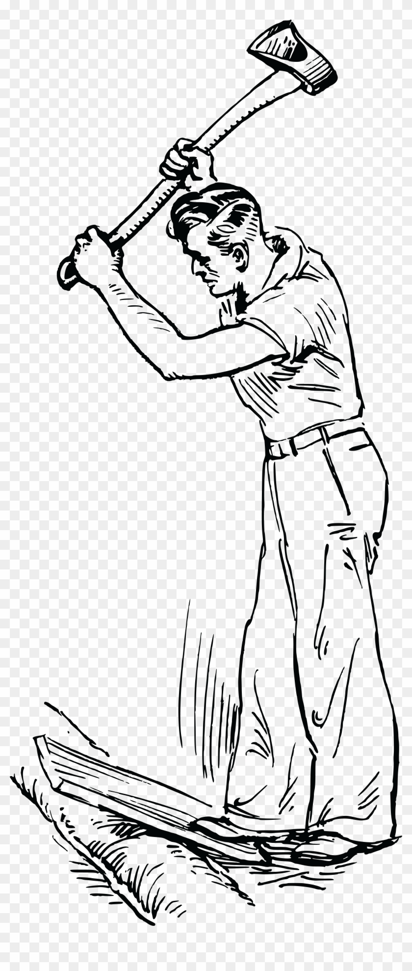Free Clipart Of A Man Cutting Wood With An Axe - Man With Ax Drawing - Png Download