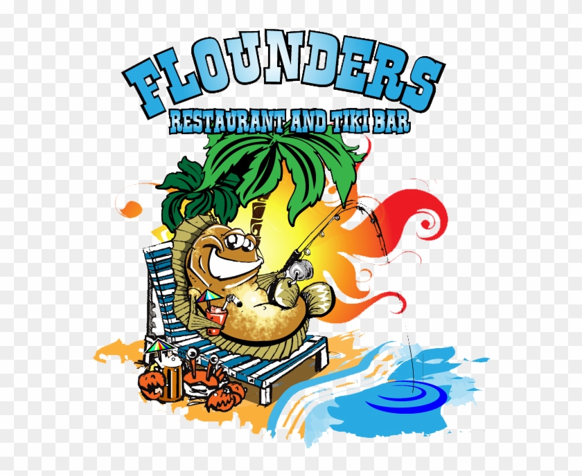 Flounders Restaurant And Tiki Bar Logo - Cartoon Clipart #4955454