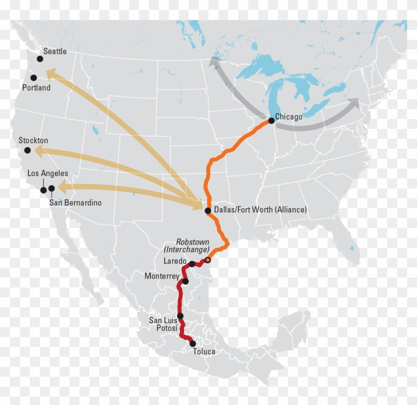 Map Legend Routes Of The New Bnsf Kcs Service For Shipping - Mexico Map Vector Free Clipart
