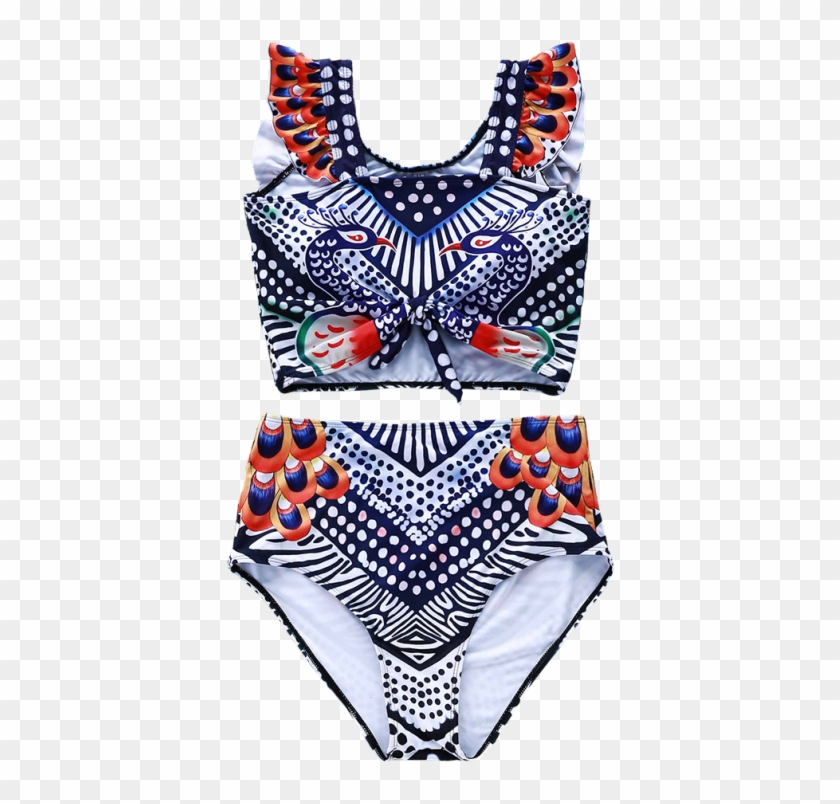 Printed High Waisted Bikini Set - Boho High Waisted Swimsuit Clipart #4968350