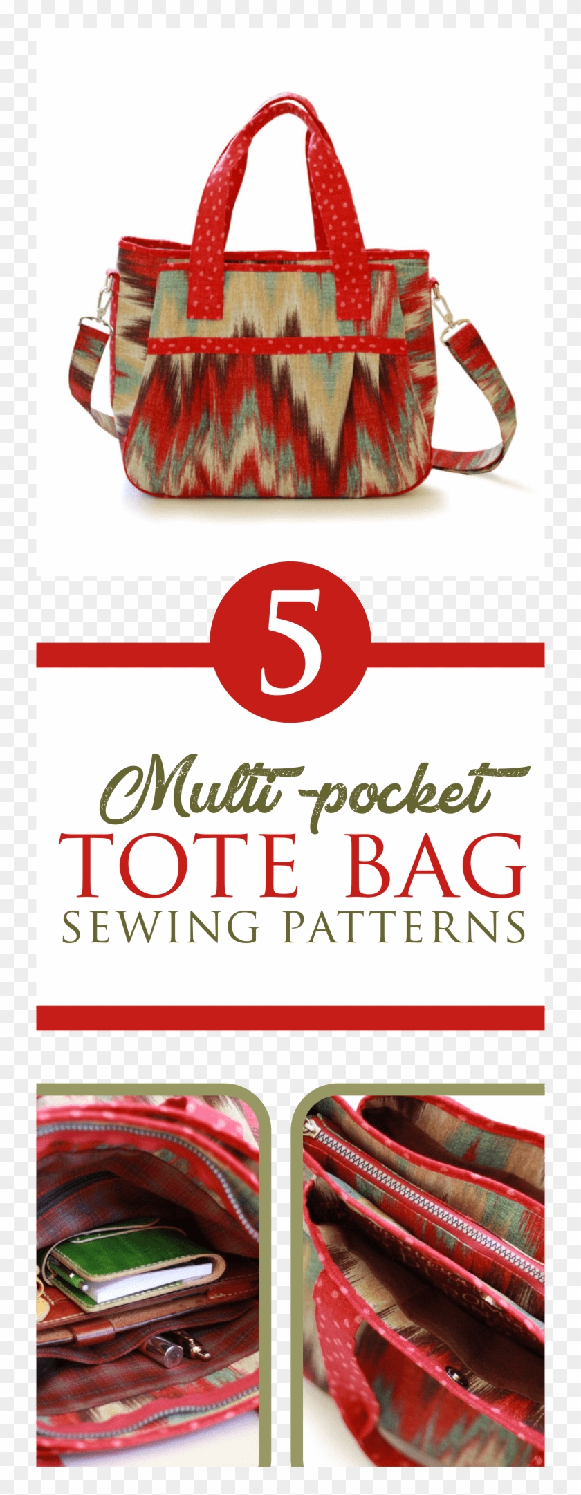 5 Multi Pocket Tote Bag Patterns - Bag Sewing Multi Pocket Clipart