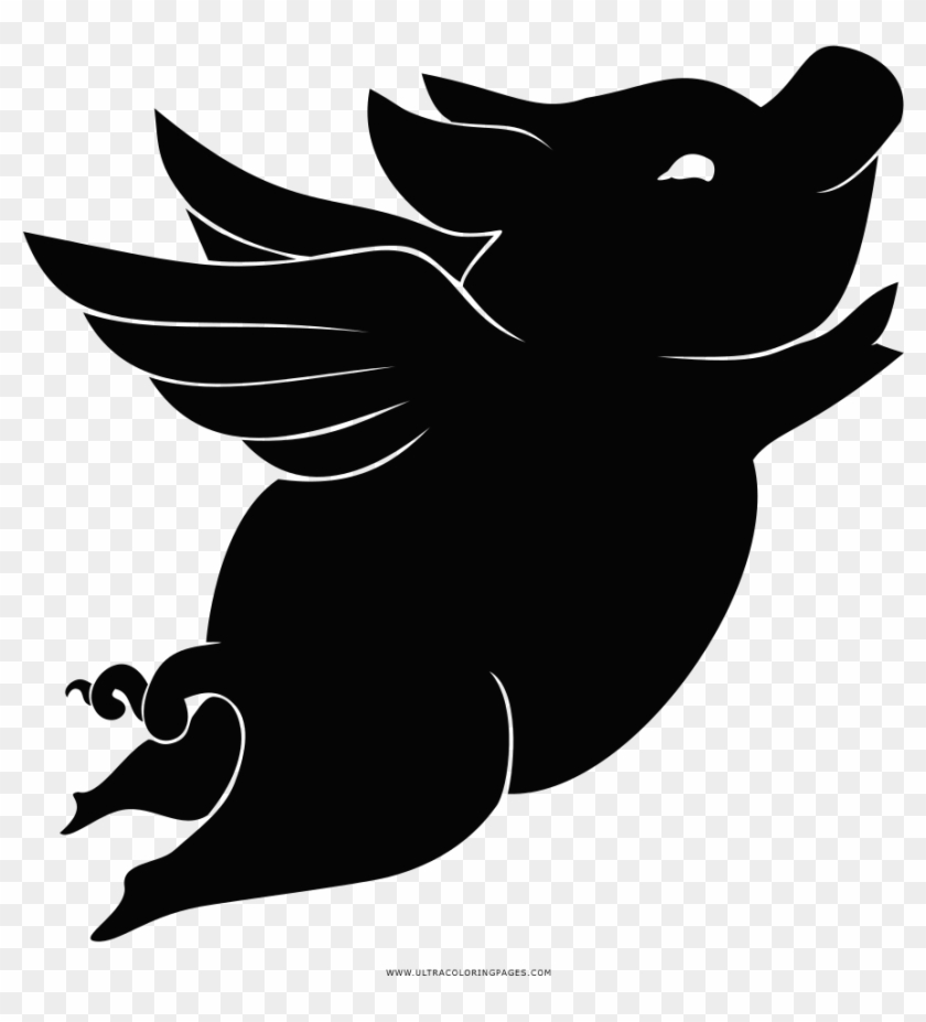 Flying Pig Coloring Page - Black And White Flying Pig Clipart #4974592