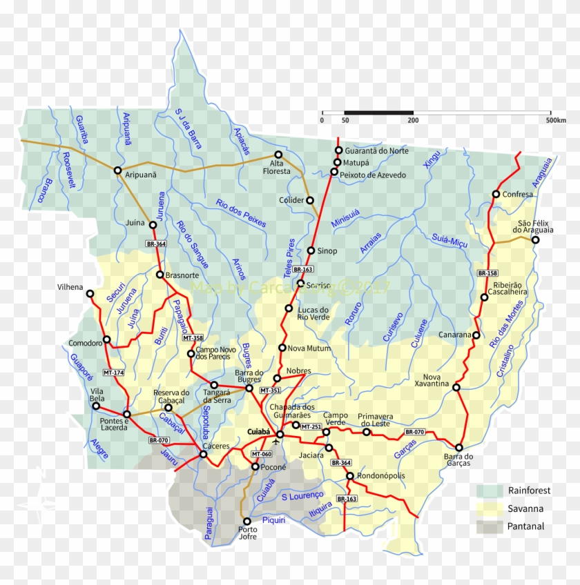 Mato Grosso's Roads, Cities, Rivers - Mapa Dos Rios Do Mato Grosso Clipart #4977231