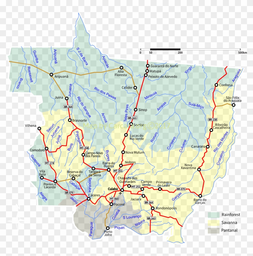 Mato Grosso's Roads, Cities, Rivers - Mapa Dos Rios Do Mato Grosso Clipart #4977231