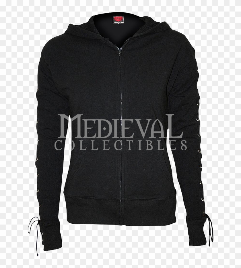 Womens Lace Up Sleeve Black Glitter Hoodie - Sweatshirt Clipart #4982029