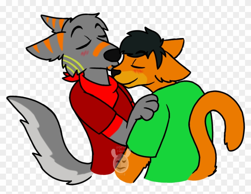 A Cat/dog Smooch - Cartoon Clipart