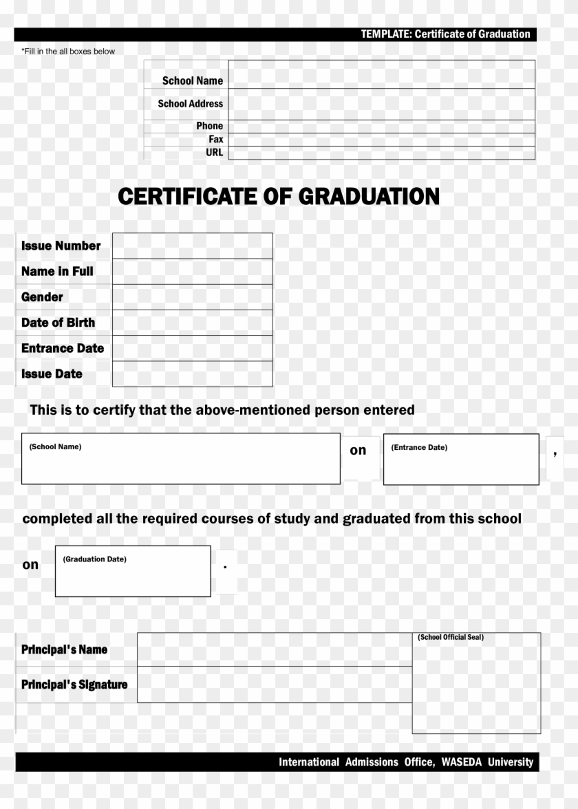 Blank Graduation Certificate Sample - Certificate Of Study Sample Clipart