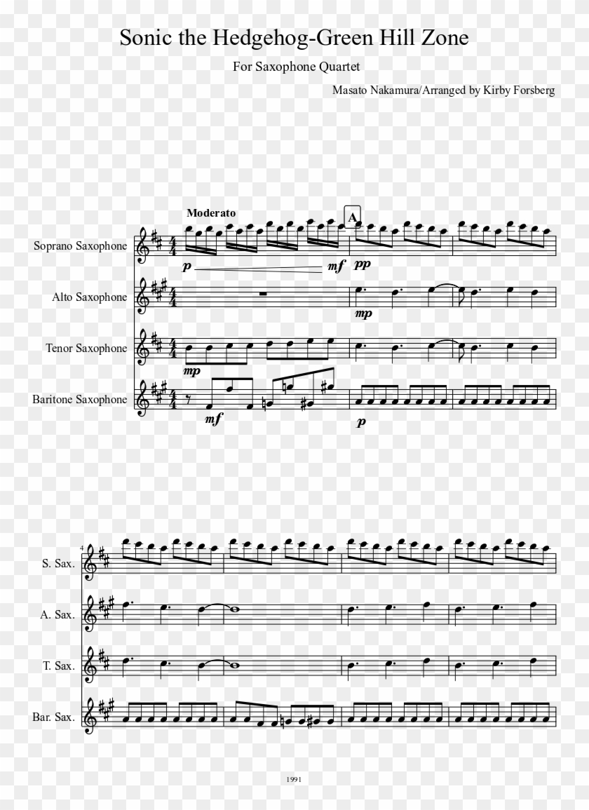Sonic The Hedgehog-green Hill Zone Sheet Music Composed - Mr Sandman Alto Sax Sheet Music Clipart