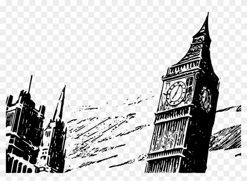 Big Ben Palace Of Westminster Clock Tower Landmark - Gambar Big Ben Hitam Putih Clipart #4999550