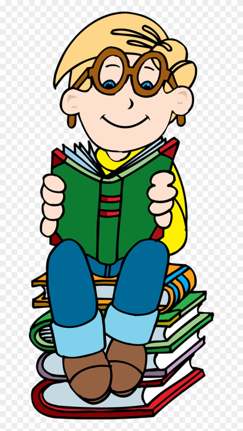 Boy Reading On Stack Of Books Clipart Clipartfest - Kid Reading A Book Clip Art - Png Download