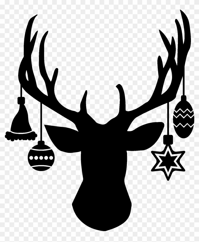 Deer Head With Hanging Ornaments - Deer Head Silhouette Png Clipart